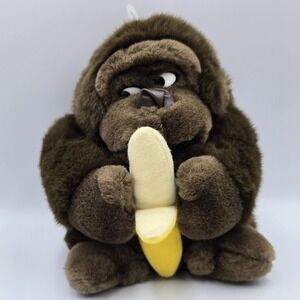 Vintage 1989 Embrace Gorilla Holding Banana Plush 7.5" Stuffed Animal